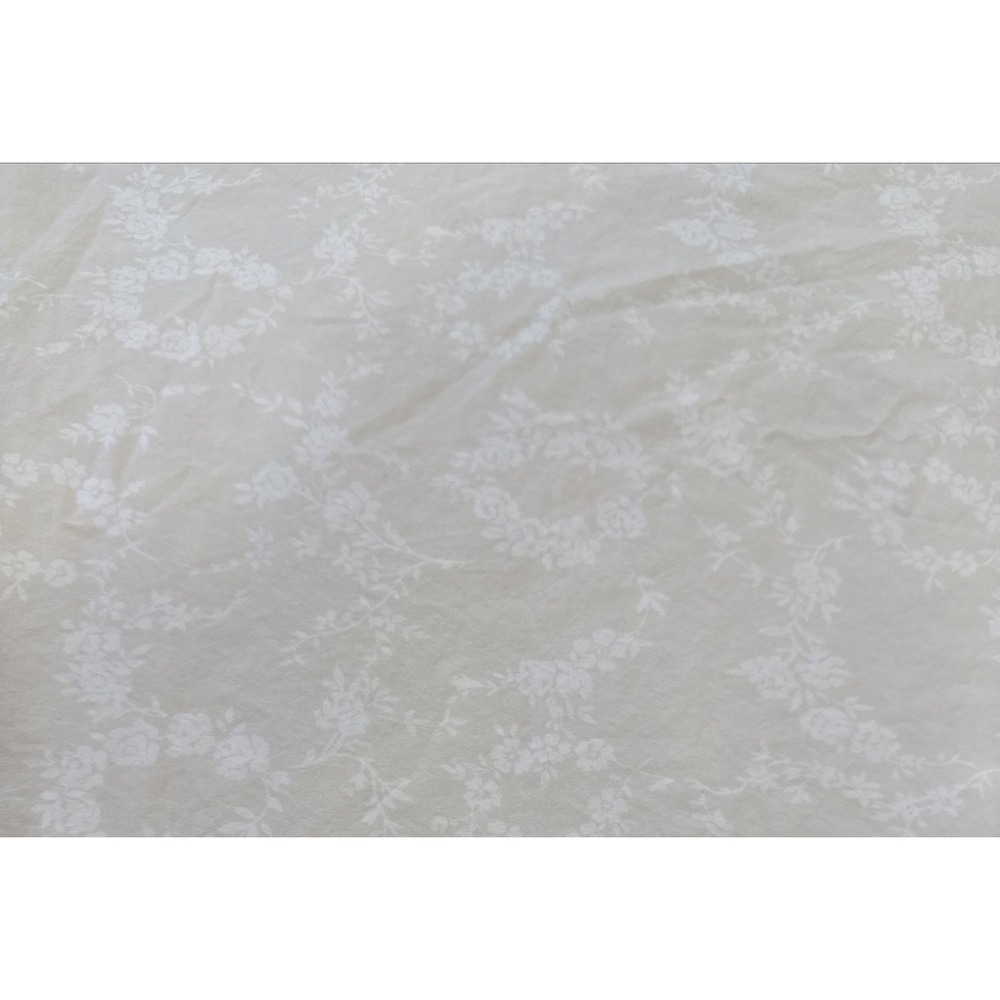 Vtg Simply Shabby Chic Queen Flat Sheet 89x100 Beige White Floral Wreath Ashwell